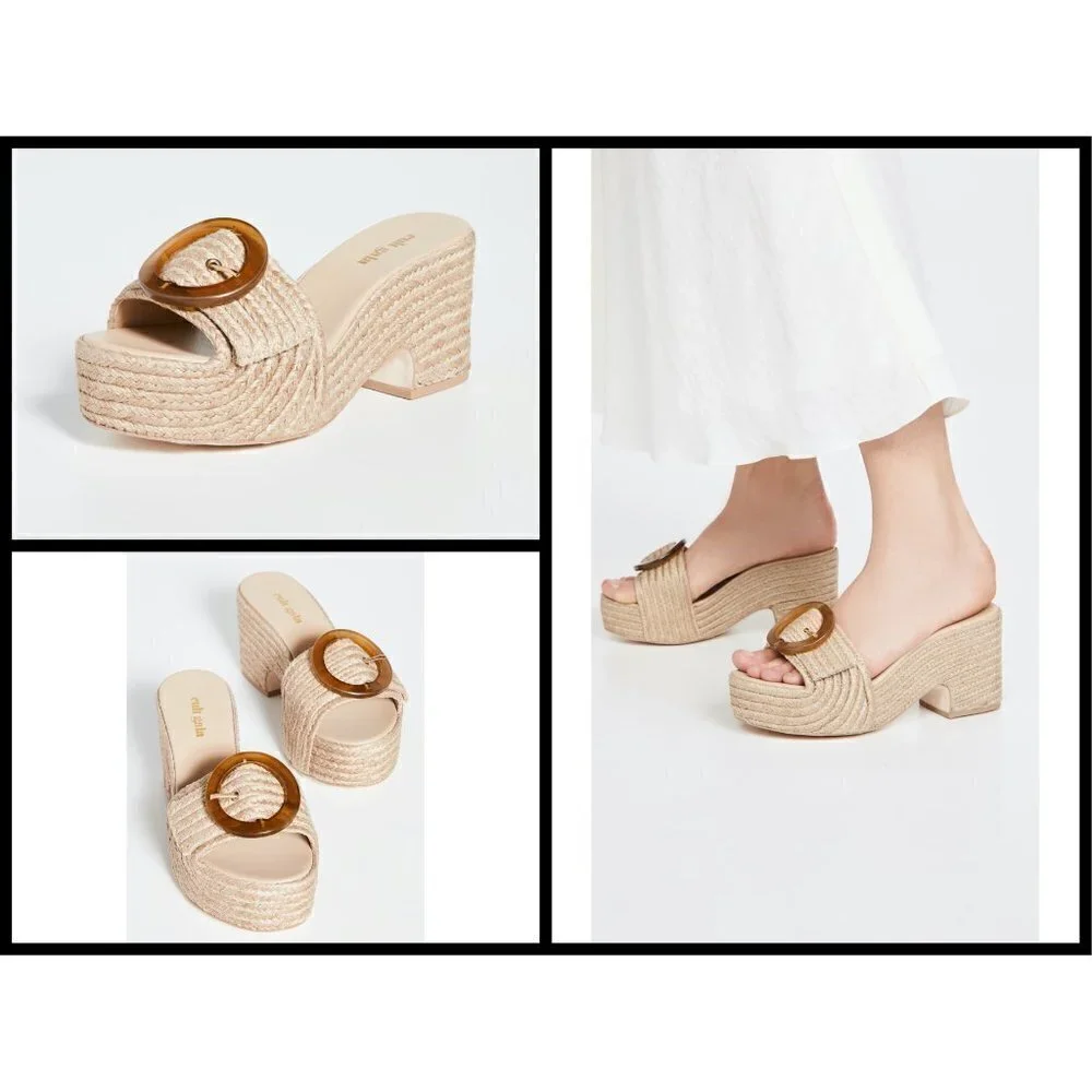 💕CULT GAIA💕 Cleia Jute Platform Sandals ~ Natural EU 41 Braided Raffia NWT